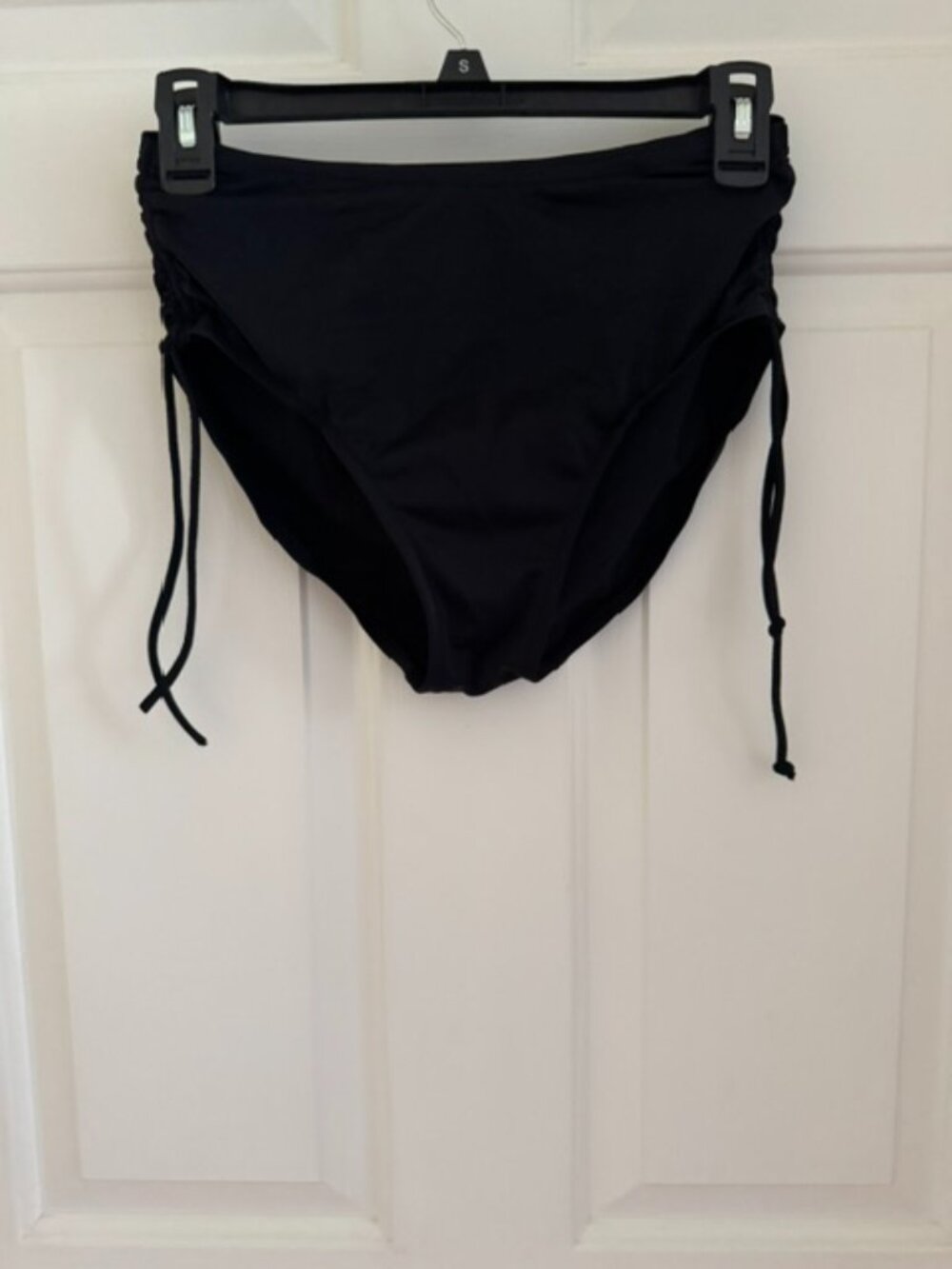 Shekini Black High Waisted Ruched Tummy Control Bikini Bottom Sz 10 EUC